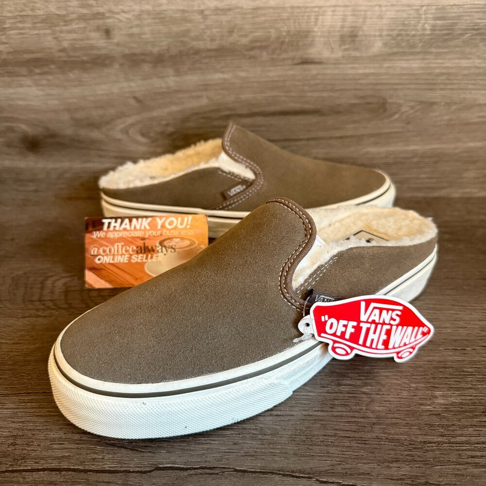 Vans Classic Slip-On Mule Cozy Sherpa Walnut Marshmallow Size 6.5 Women's NWOB